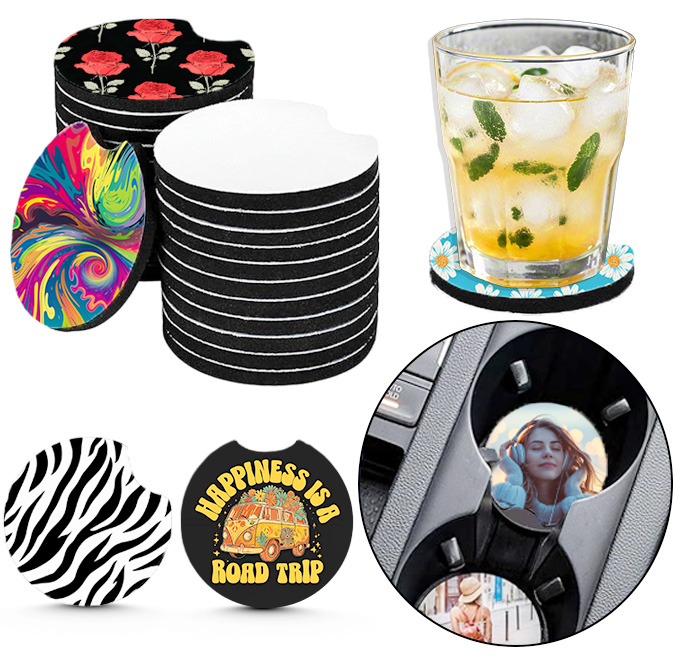 Coaster Sublimation Blank - 10/20 Pezzi Sottobicchieri per Auto in